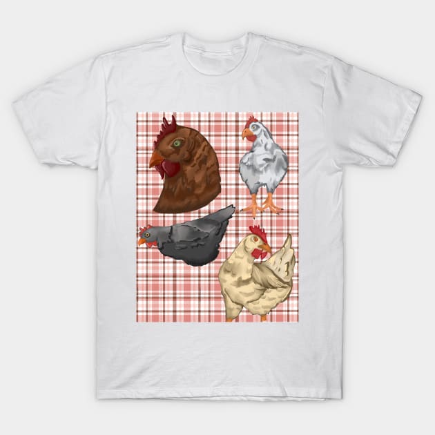 Chickens on Plaid T-Shirt by BrittaniRose